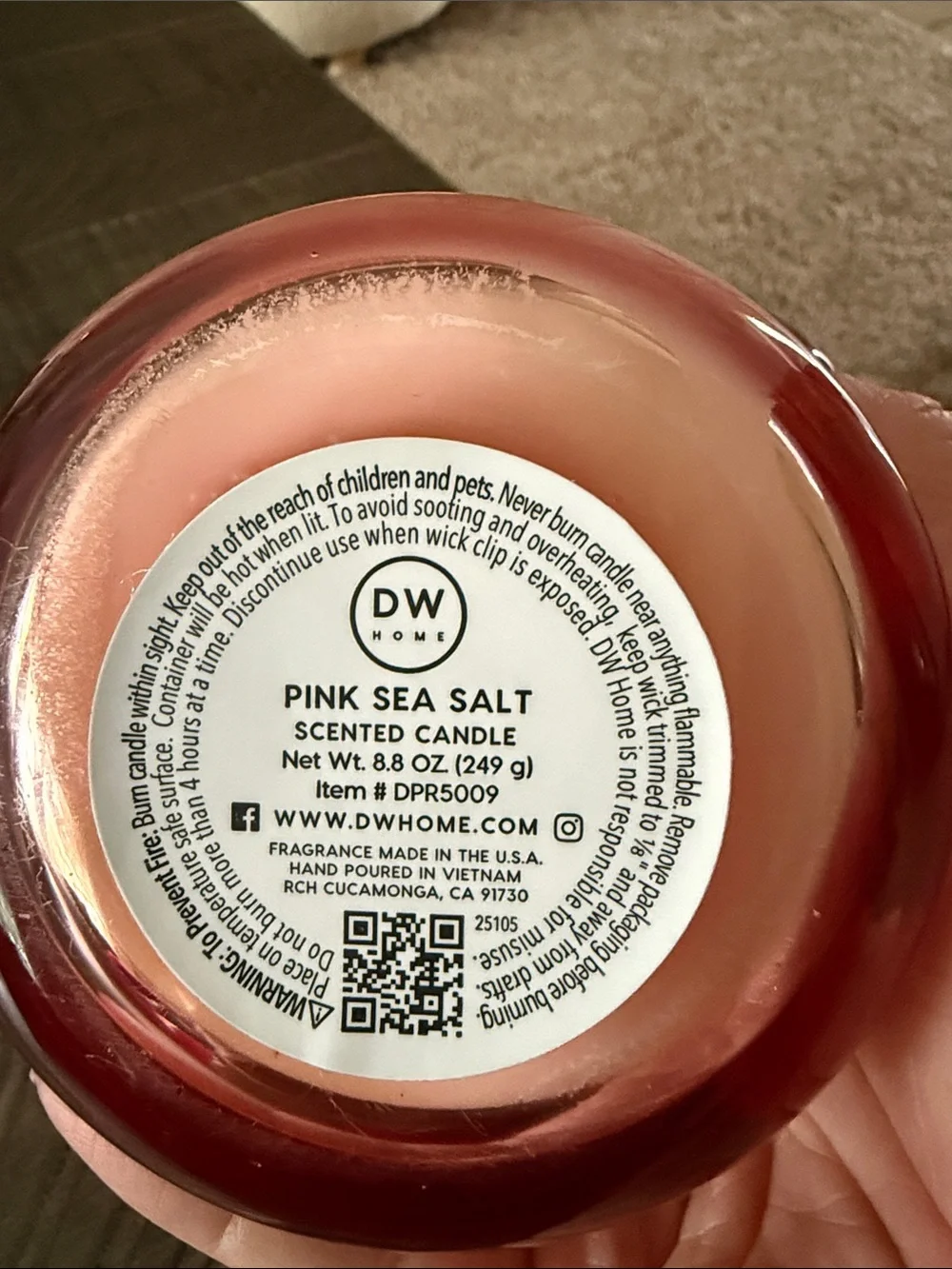 DW Home Pink Sea Salt Scented Candle - Pink Glass